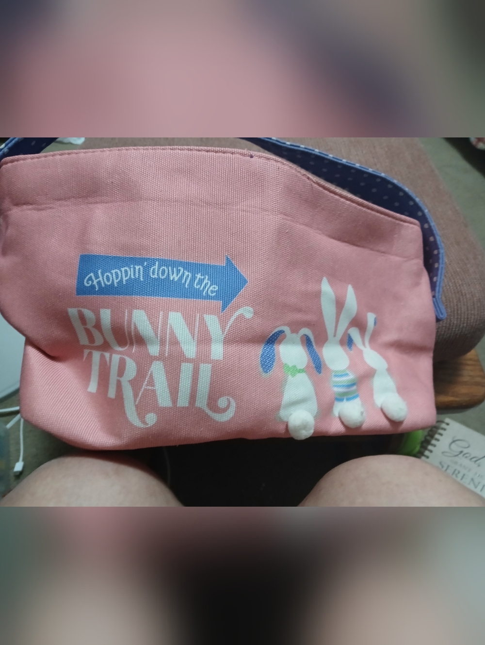 Pink Bunny Trail Canvas Pouch with Bunny Applique